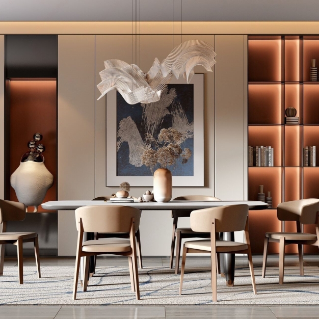 现代条形餐桌椅3D模型